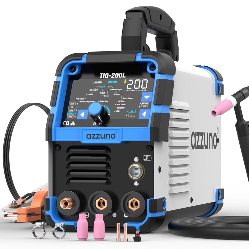 AZZUNO 200A TIG Welder With Pulse Cold 5in1 DC HF TIGPULSE TIGCOLDSPOT TIGSTICK 110V220V Dual Voltage TIG Welding Machine with Large LED Display
